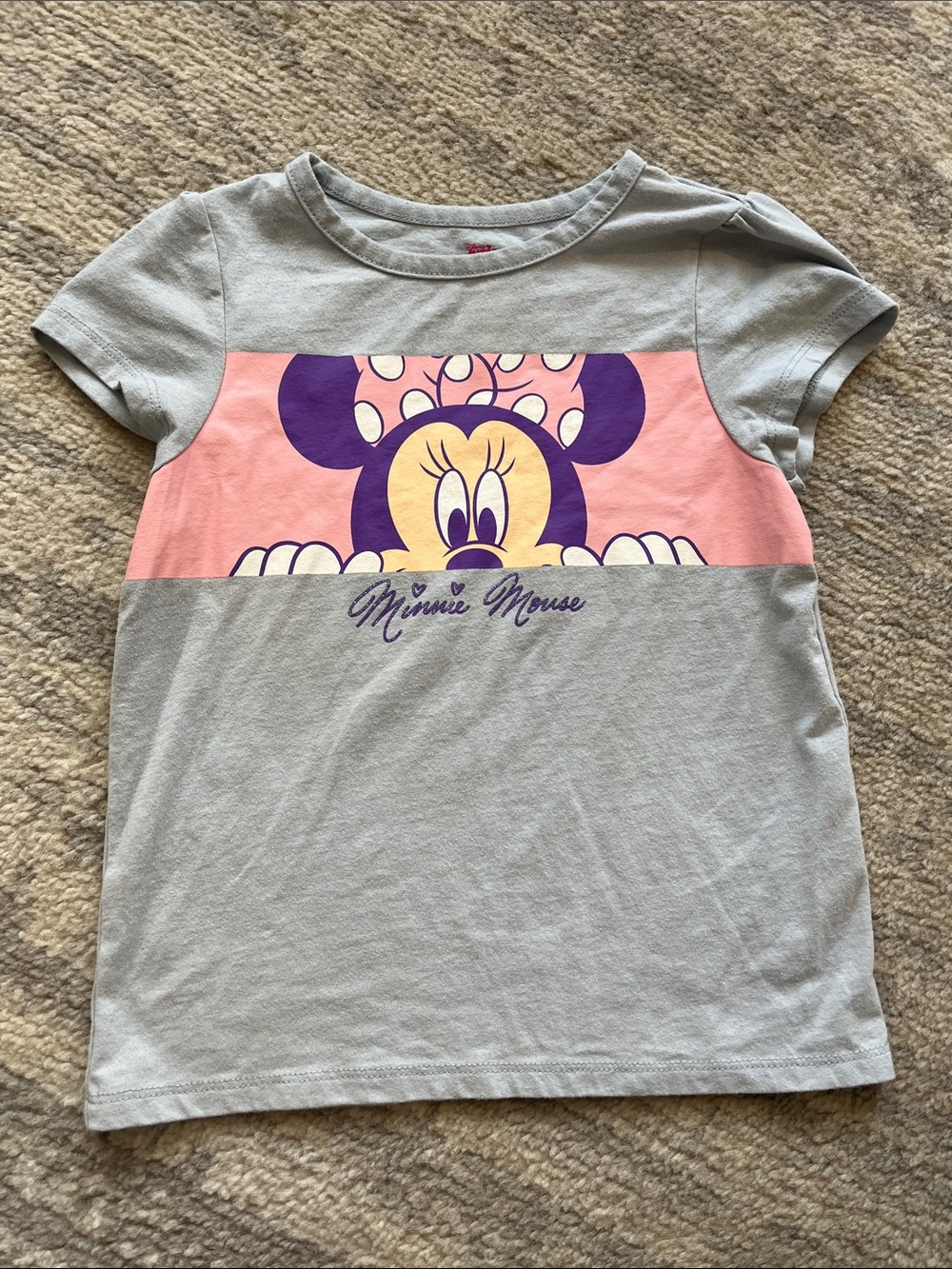 Disney Minnie Mouse Gray, Pink & Purple Short Sleeve Tee